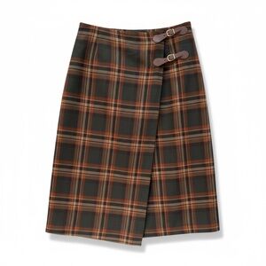 Plaid Wrap Skirt with Buckle Detail